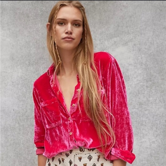 Pilcro Tops - Pilcro by Anthropologie Mara Pink Velvet Button Down
